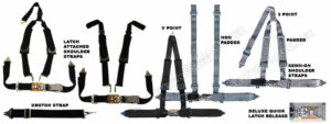 DELUXE SEAT BELT RESTRAINT / 2 X 2 QUICK LATCH RELEASE SHOULDER STRAPS/ 3 POINT/ SHOULDER PADS/ GREY