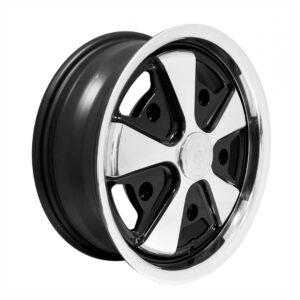 Part Number 01-10-1110-0: 911 STYLE ALLOY BLACK POLISHED WHEEL / 15 X 5.5 / 5 X 205 / 4in BS