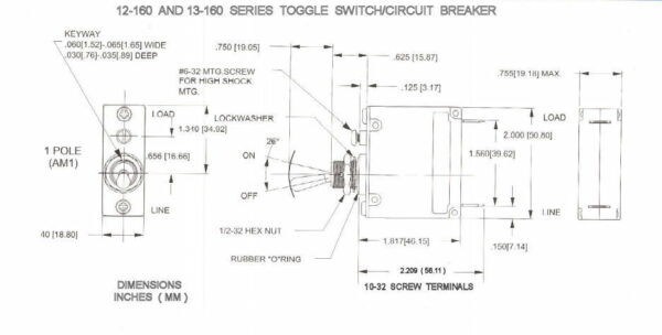 K-FOUR SWITCHES Part Number: 12-160-30 : LEVER SWITCH / CIRCUIT BREAKER / 12V / 30 AMP