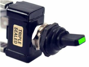 K-FOUR SWITCHES Part Number: 13-141 : SEALED SWITCH / GREEN LED TIP/ SINGLE POLE-12V- ON-OFF/ 20AMP