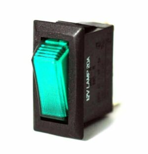 K-FOUR SWITCHES Part Number: 14-306 : ROCKER SWITCH/ LIGHTED/ SINGLE POLE-12V-OFF-ON-20AMP GREEN