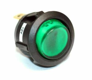 K-FOUR SWITCHES Part Number: 14-321 : ROCKER SWITCH/ LIGHTED/ SINGLE POLE-12V-OFF-ON-10AMP/ ROUND GREEN