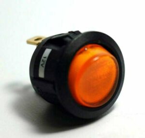 K-FOUR SWITCHES Part Number: 14-322 : ROCKER SWITCH/ LIGHTED/ SINGLE POLE-12V-OFF-ON-10AMP/ ROUND AMBER