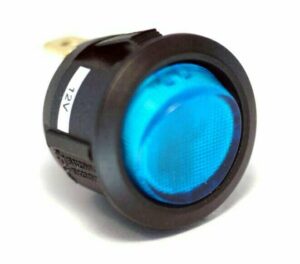 K-FOUR SWITCHES Part Number: 14-323 : ROCKER SWITCH/ LIGHTED / SINGLE POLE-12V-OFF-ON-10AMP /ROUND BLUE