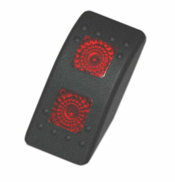K-FOUR SWITCHES Part Number: 14-532RR : HARD BLACK ACTUATOR/ TWO SQUARE RED LENS