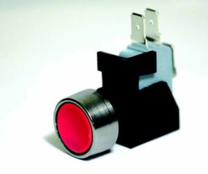 K-FOUR SWITCHES Part Number: 15-112 : SWITCH/ PUSH BUTTON MICRO WITH ALUMINUM GUARD/ 12V-OFF-MOM-15AMP/ RED BUTTON