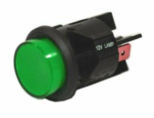 K-FOUR SWITCHES Part Number: 15-136 : SWITCH/ LIGHTED PUSH BUTTON/ 12V-ON-OFF-16AMP/ ROUND GREEN LENS