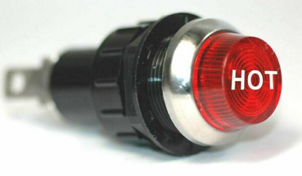 K-FOUR SWITCHES Part Number: 17-430-10 : 12V LARGE INDICATOR 3/4 in / REPLACEABLE LAMP / CHROME BEZEL /RED-HOT LENS