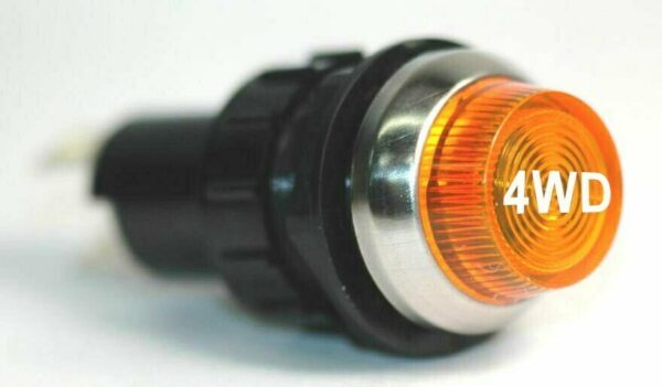 K-FOUR SWITCHES Part Number: 17-432-11 : 12V LARGE INDICATOR 3/4 in / REPLACEABLE LAMP /CHROME BEZEL /AMBER-4WD LENS