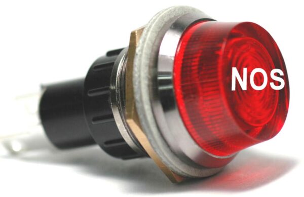 K-FOUR SWITCHES Part Number: 17-440-00 : 12V JUMBO INDICATOR 1 in / REPLACEABLE LAMP / CHROME BEZEL / RED-NOS LENS