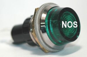 K-FOUR SWITCHES Part Number: 17-441-00 : 12V JUMBO INDICATOR 1 in / REPLACEABLE LAMP / CHROME BEZEL / GREEN-NOS LENS