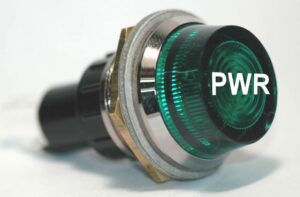 K-FOUR SWITCHES Part Number: 17-441-08 : 12V JUMBO INDICATOR 1 in / REPLACEABLE LAMP / CHROME BEZEL / GREEN-PWR LENS