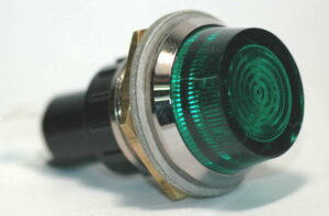 K-FOUR SWITCHES Part Number: 17-441F : 12V JUMBO INDICATOR 1 in / REPLACEABLE LAMP / CHROME BEZEL / GREEN / FLASHING