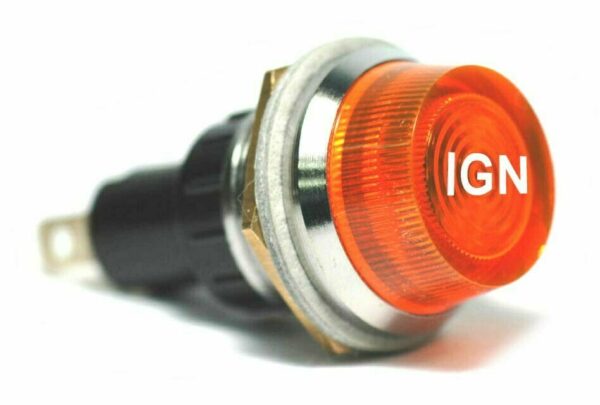 K-FOUR SWITCHES Part Number: 17-442-06 : 12V JUMBO INDICATOR 1 in / REPLACEABLE LAMP / CHROME BEZEL / AMBER-IGN LENS