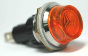 K-FOUR SWITCHES Part Number: 17-442F : 12V JUMBO INDICATOR 1 in / REPLACEABLE LAMP / CHROME BEZEL / AMBER / FLASHING