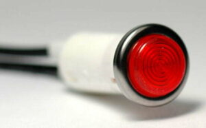 K-FOUR SWITCHES Part Number: 17-465 : 12V SNAP-IN INDICATOR LIGHT / 1/2 in / NON-REPLACEABLE LAMP / CHROME BEZEL / RED