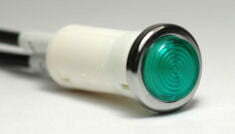 K-FOUR SWITCHES Part Number: 17-466 : 12V SNAP-IN INDICATOR LIGHT / 1/2 in / NON-REPLACEABLE LAMP / CHROME BEZEL / GREEN