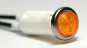 K-FOUR SWITCHES Part Number: 17-467 : 12V SNAP-IN INDICATOR LIGHT / 1/2 in / NON-REPLACEABLE LAMP / CHROME BEZEL / AMBER