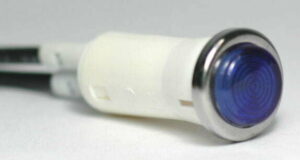 K-FOUR SWITCHES Part Number: 17-468 : 12V SNAP-IN INDICATOR LIGHT / 1/2 in / NON-REPLACEABLE LAMP / CHROME BEZEL / BLUE
