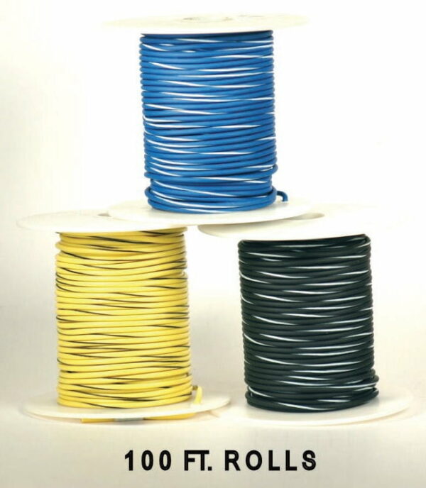K-FOUR SWITCHES Part Number: 41-210-9-100 : STRIPED PRIMARY WIRE / 18 GAUGE / 100ft LONG / BLACK-WHITE STRIPED
